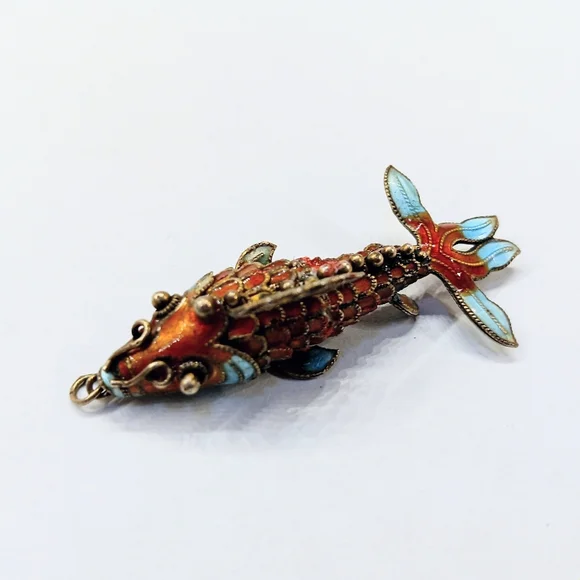 Chinese Export Silver Enamel Articulated Koi Fish Pendant Vintage - Picture 3 of 7